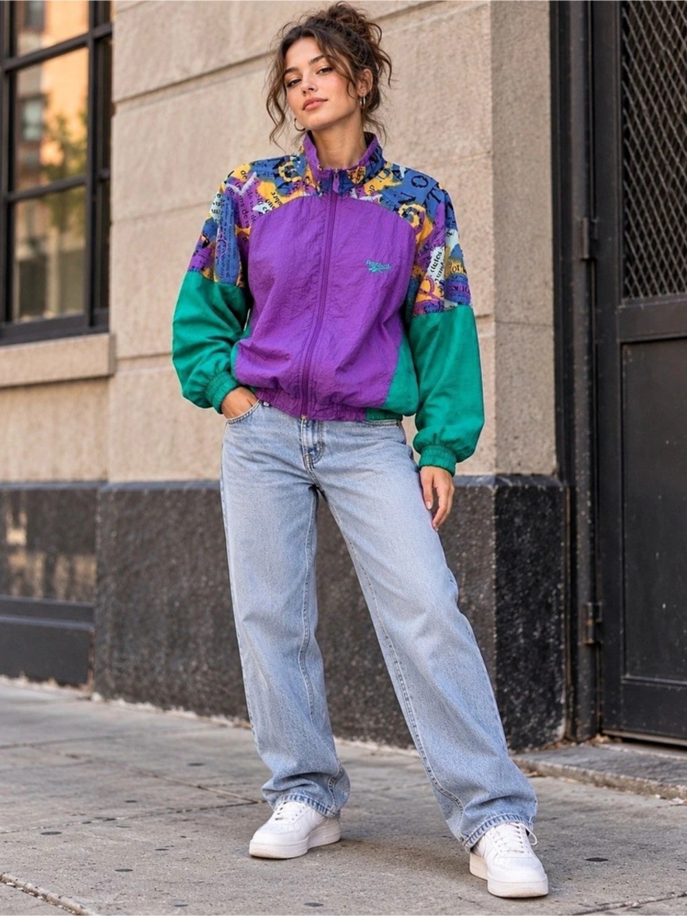 Vintage 90s Reebok Colorblock Abstract Windbreaker Jacket Size S Nylon